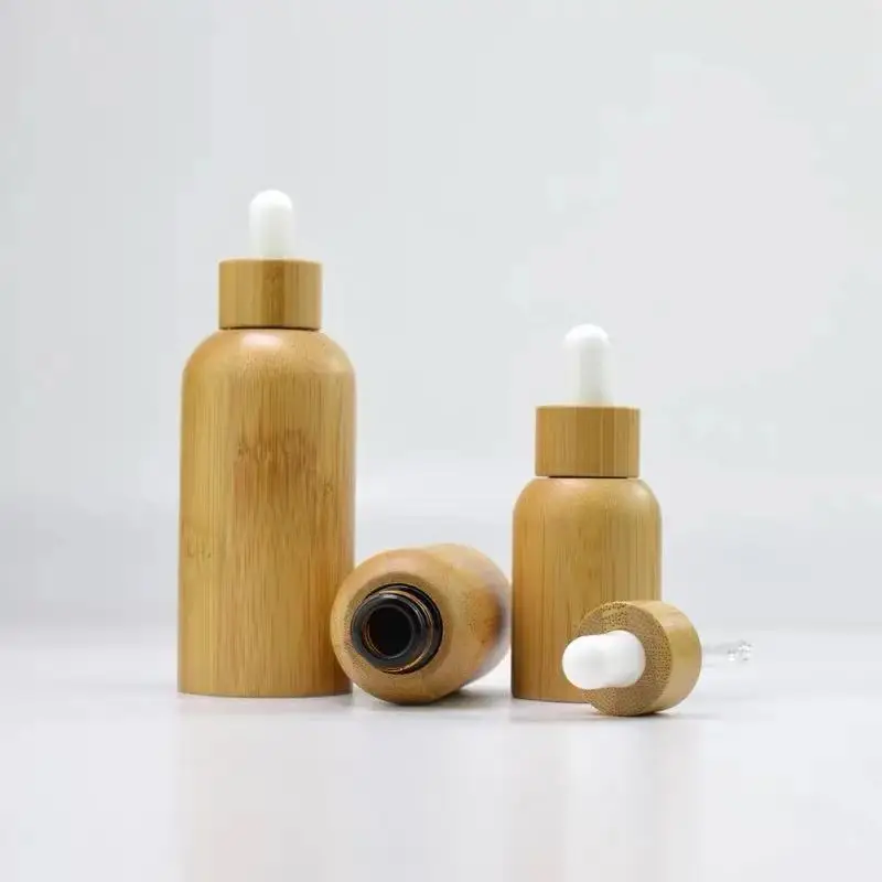 essential oil bottle 15ml 30ml 50ml  bottle glass bamboo covered empty perfume bottles small containers with lids