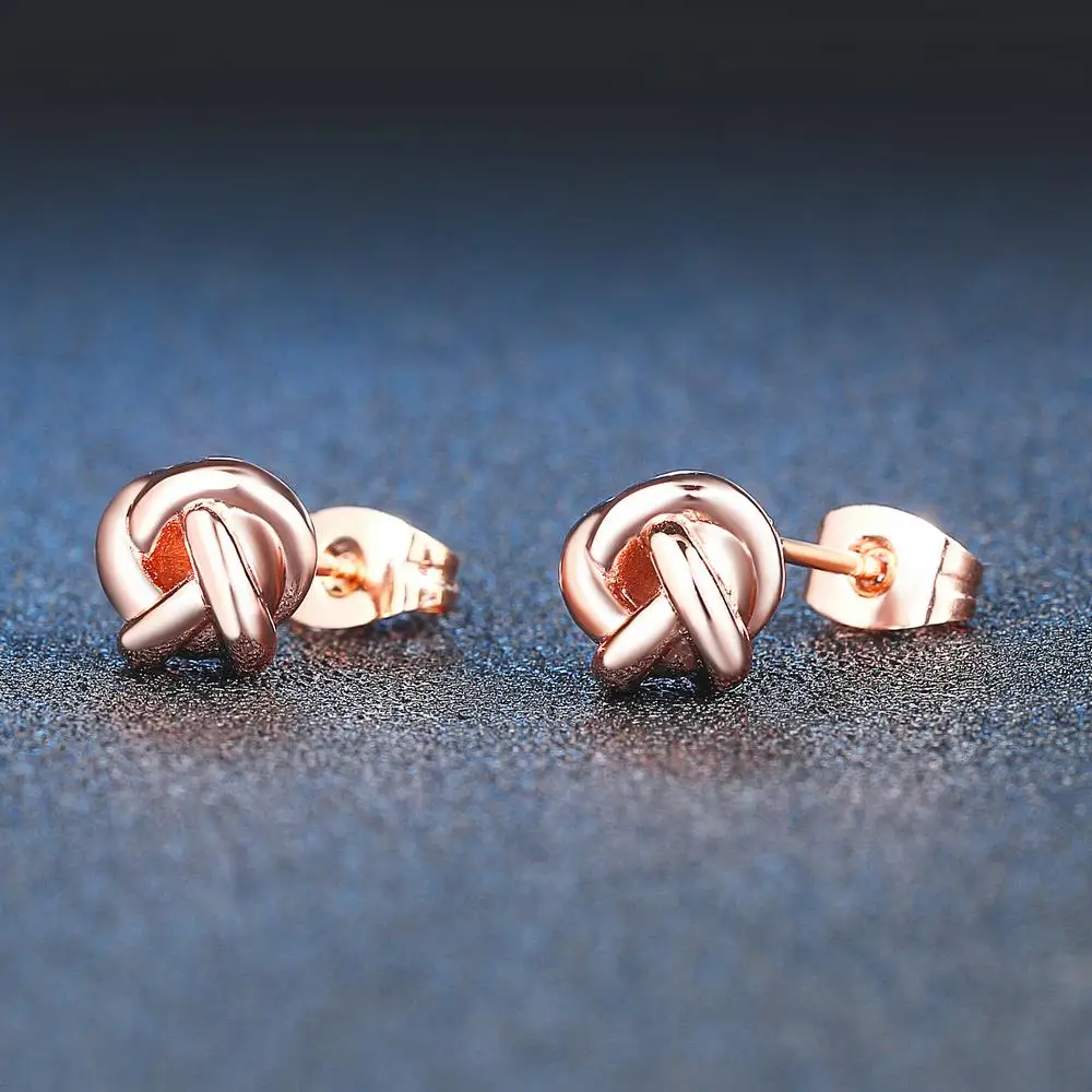 Cute Love Twist Stud Earrings Rose Gold Color Silver Color Fashion Jewelry For Women Gift Knot Post Earring HotSale E103