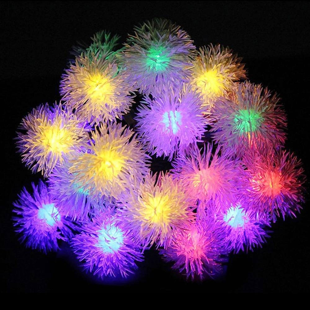 6.5m 30LED Solar LED Furball Light String Garden Wedding Decoration Christmas Day Outdoor Waterproof Snowflake Ball Lantern