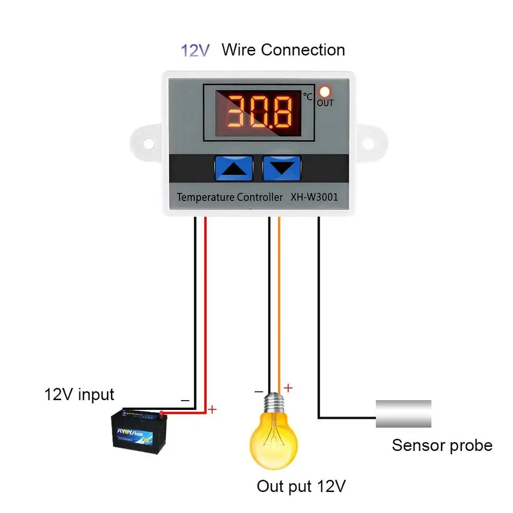 Digital LED Temperature Controller Module, XH-W3001 Thermostat Switch with Waterproof Probe, Programmable Heating Cooling Thermo