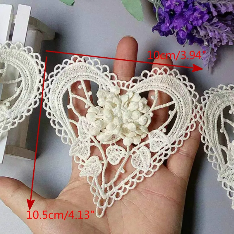 10 pezzi di cotone cuore fiore pizzo ricamato nastro di pizzo abito da sposa fatto a mano forniture per cucire artigianale grigio bianco oro rosa