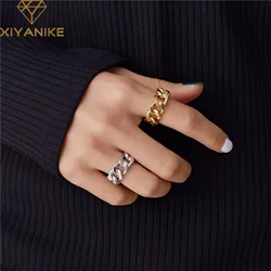 XIYANIKE Trendy Silver Color  Chain Rings for Women Couples Vintage Handmade Twisted Geometric Finger Jewelry Party Gifts