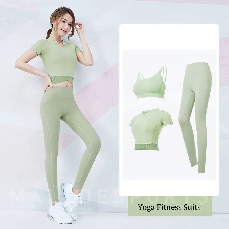 

2020 Vansydical Yoga Sets Women Gym Fitness Suit Sports Bra+Sexy Crop Tops+High Waist Leggings Suits for Workout Running