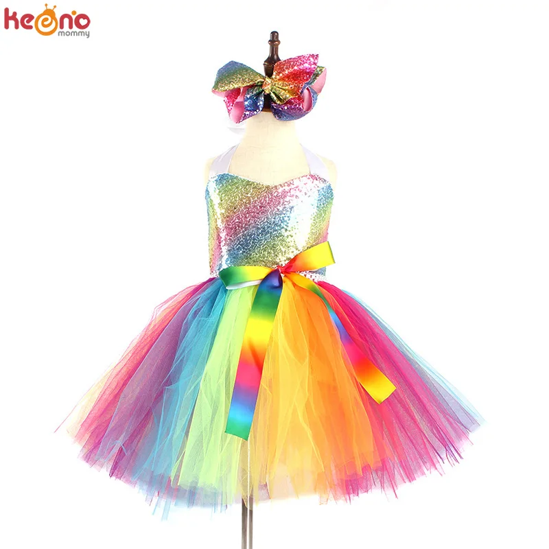 open lace back dress Fox New Rainbow Princess Dress Pettiskirt Summer Girls Dress – Foxbackdrop main image 0