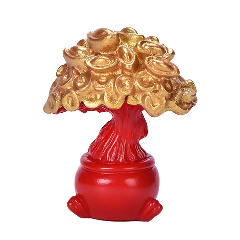 Feng Shui Mini Resin Fortune Tree Chinese Golden Ingot Home Office Desk Landscape Ornament