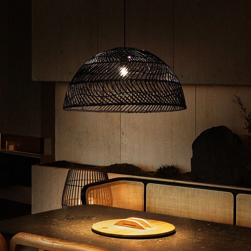 Imagem -05 - Nova Semicircular Rattan Lâmpada Pingente Luzes Criativo Mão-tecido Suspensão Luminárias para Sala de Jantar Restaurante Hanglamp