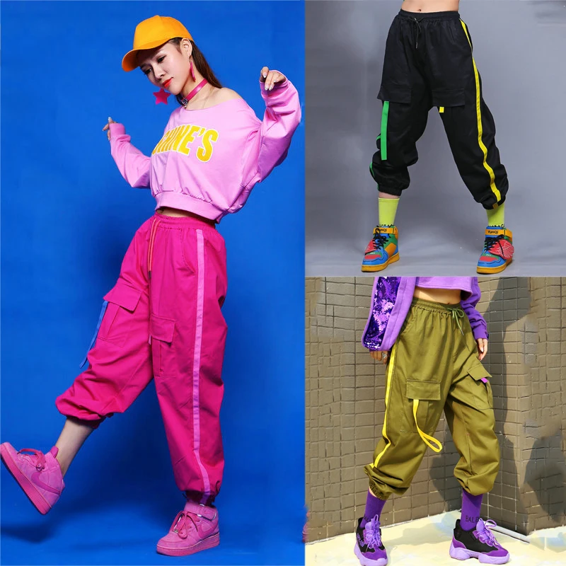 Jazz Dance Costumes For Women High-Waist Overalls Ladies Loose Leggings Hip-Hop Street Dance Pants Rave Outfit XS2729