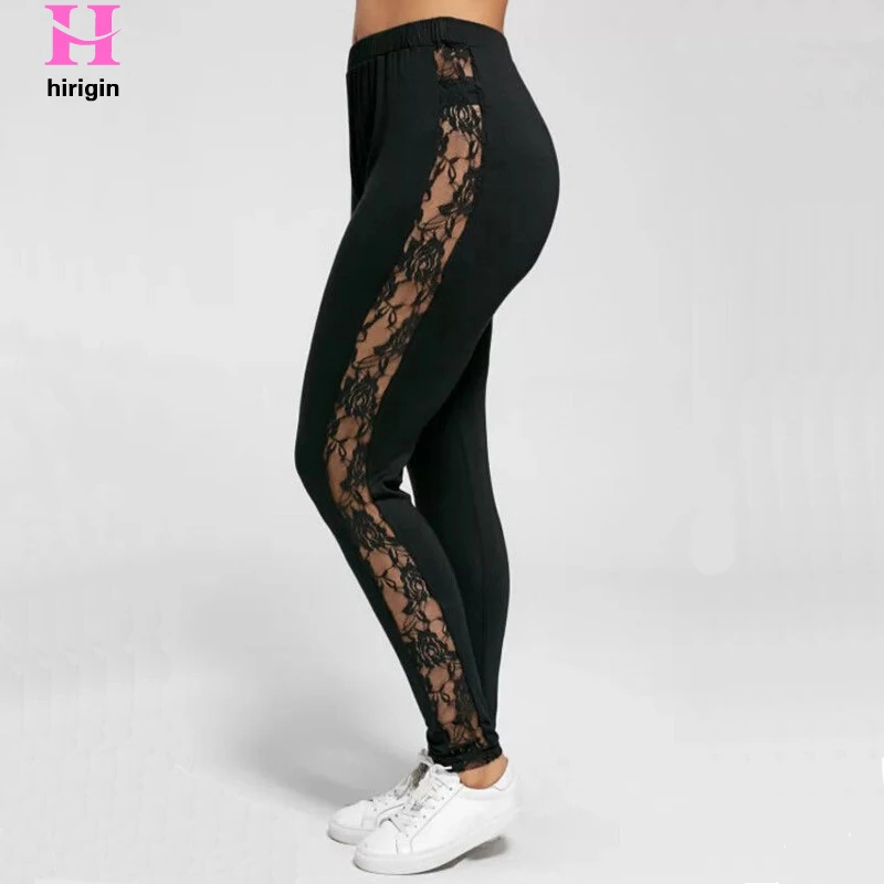 Mallas sexys de encaje de malla negra para mujer, Leggings transparentes de realce, ajustados, elásticos, novedad de 2020, L-3XL