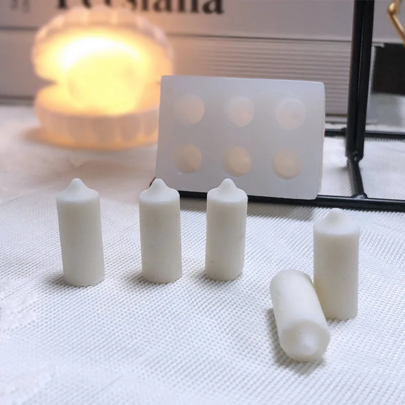 6 Cavirities Mini Small Candle Mold DIY Korea Ins Style Home Birthday Cake Decoration Cylindrical Aroma Candle Silicone Mold