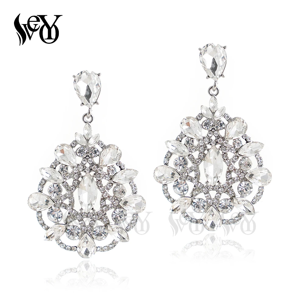 VEYO Hyperbole Hollow Crystal Drop Earrings Elegant Wedding Party Earrings For Women Fashion Jewelry Gift New