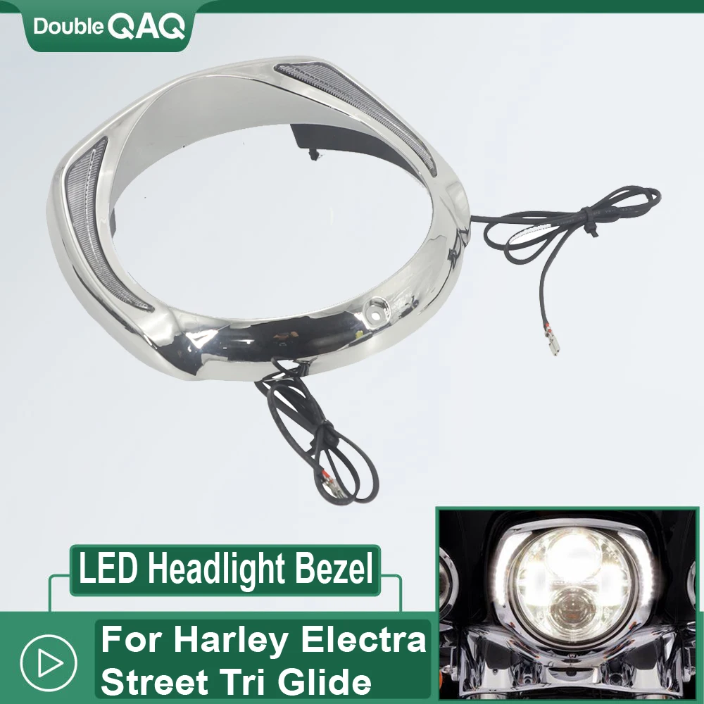 

For Harley Touring Tri Road King Street Electra Glide Low FLHTCU Ultra Limited Chrome & black LED headlight bezel