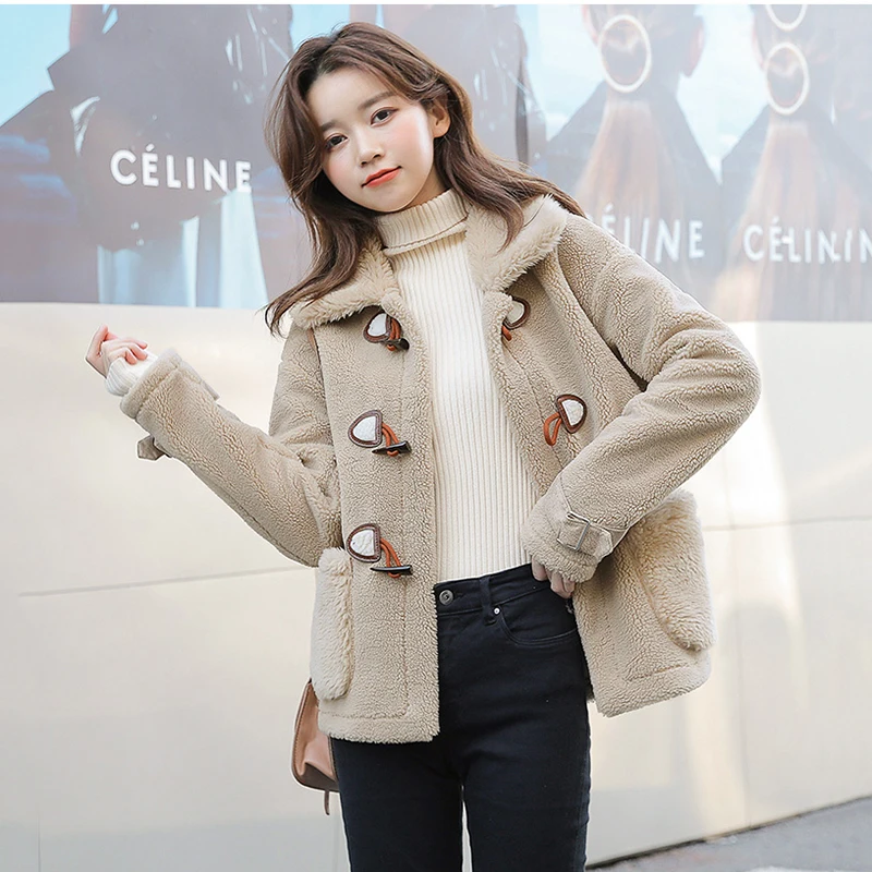 New Autumn Winter Jacket Women Short Outerwear Lamb Velvet Coats Woolen Cloth Thicken Keep Warm Sheep Shearing Tops Female Parka