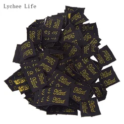 Lychee Life 100 sztuk/partia ręcznie odzieży etykiety tagi różowy złoty kolor poliester tkaniny etykiety dla Diy szycia rzemiosła