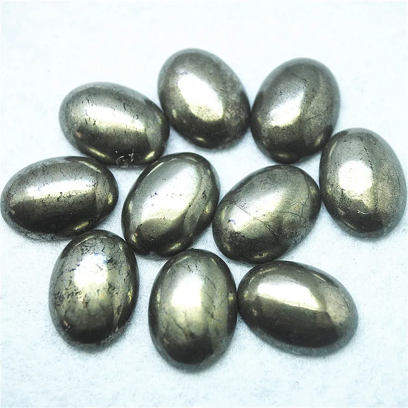 5PCS Natural Pyrite Stone Cabochons Oval Shape 10X14MM 15x20MM 18X25MM  NO Hole Loose Beads For DIY Jewelry Accessories