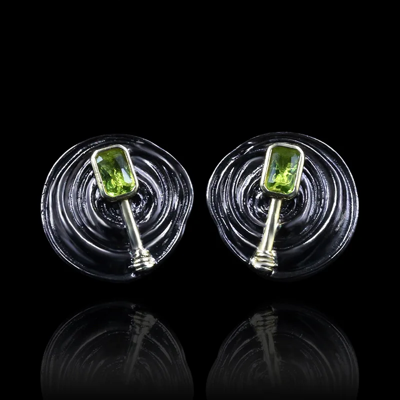 925 Silver Leather Green Zircon Black Gold Double Colorful Matching Metal Twist Braided Winding Earrings For Women