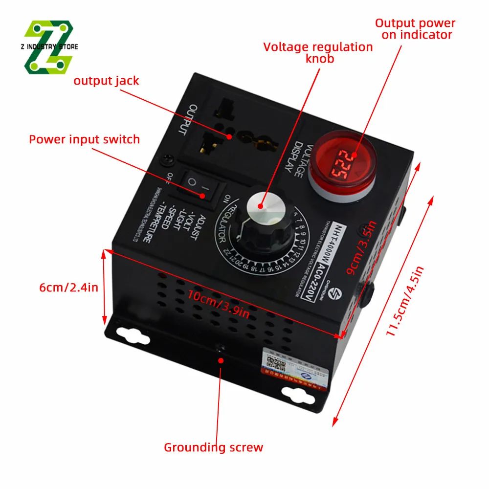 Voltage Regulator AC 220V 4000W Portable Speed Temperature Light Voltage Adjustable Dimmer Compact Variable Voltage Controller