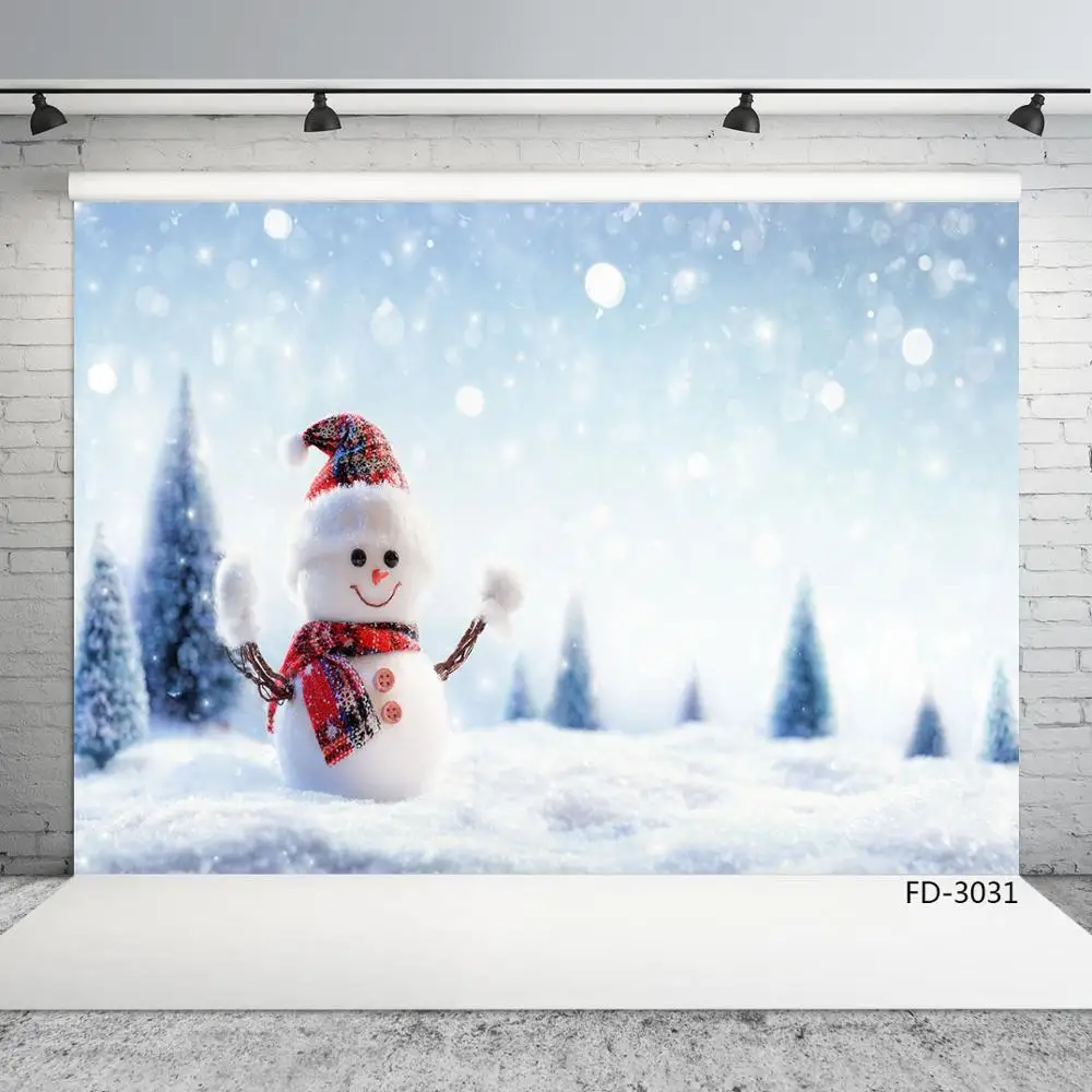 Christmas Trees Snowman Flare Bokeh Photo Backdrop Vinyl Cloth Backgrounds for Baby Children Home Party Photography Photophone