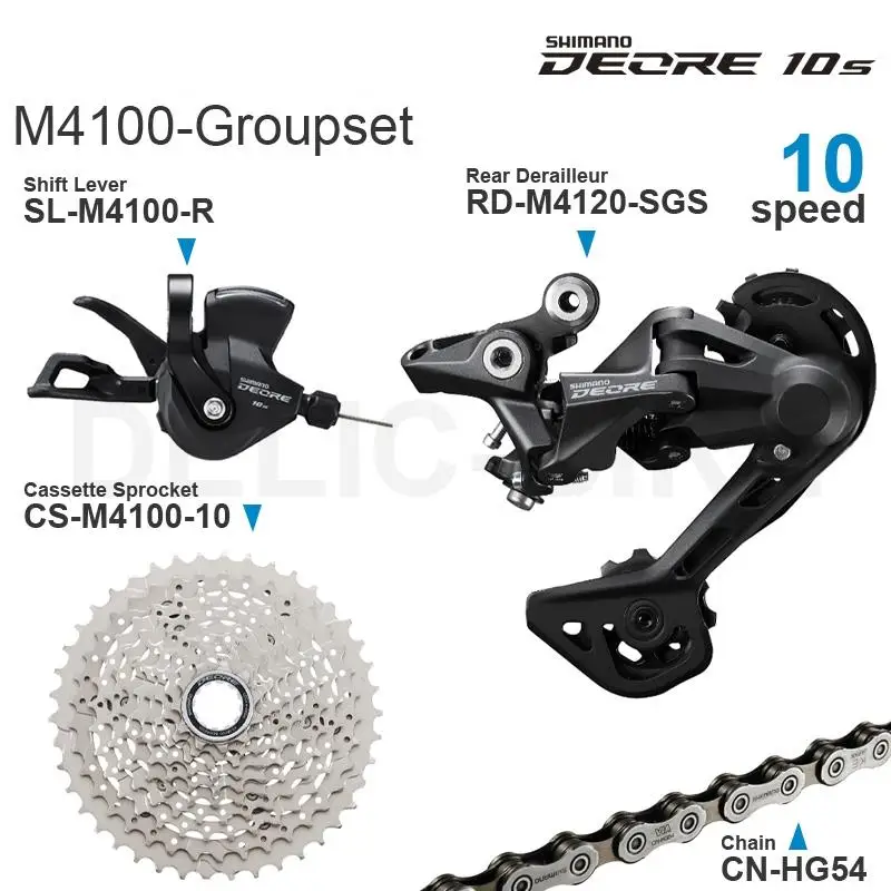 SHIMANO DEORE M4100 10v Groupset M4100 Shifter Cassette Sprocket and M4120 / M5120 Rear Derailleur HG54 Chain- 10-speed