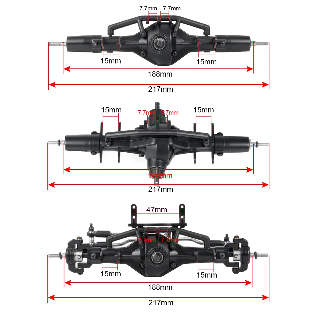 YEAHRUN Metal Front Middle Rear Complete Axle For 1/10 Axial SCX10 90021 90027 90028 6X6 Axle RC Crawler Car Upgrade Parts