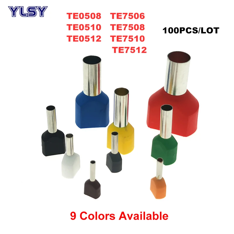 

100Pcs Dual Wire Tube Insutated Cord End Crimp Termina TE0508~7512 Electric Double Terminal Cable Copper Ferrules 0.5~0.75mm²