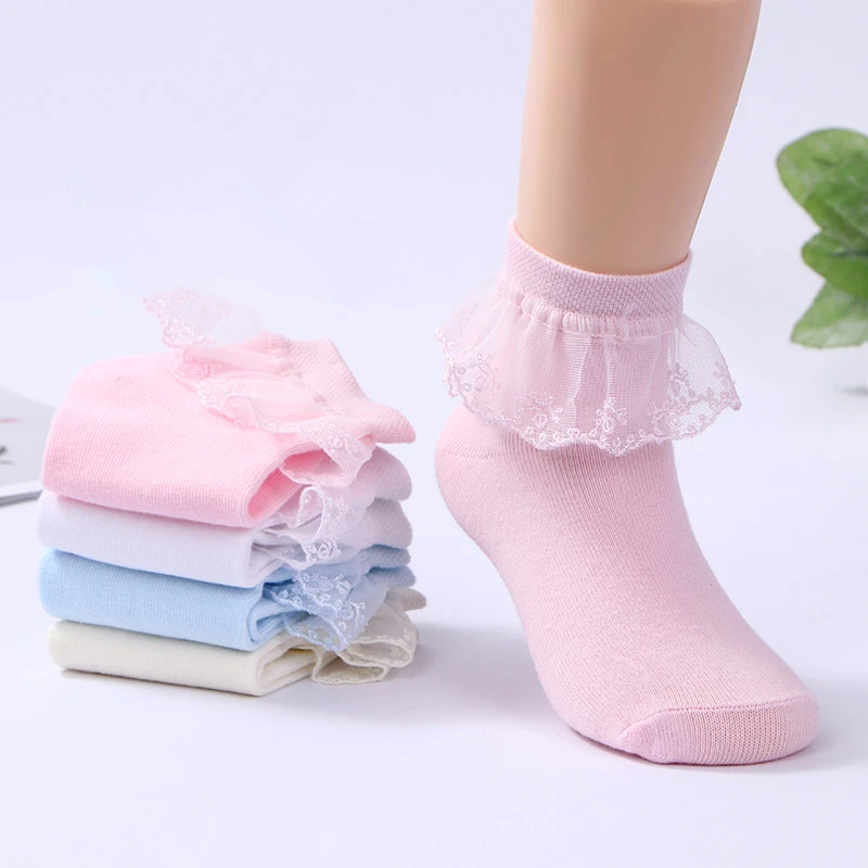 Chaussettes Courtes en Coton et Dentelle pour Enfant, 3 Paires, en Maille, Fleurs Blanches, à Volants, Princesse, Nouvelle Collection Printemps-Automne