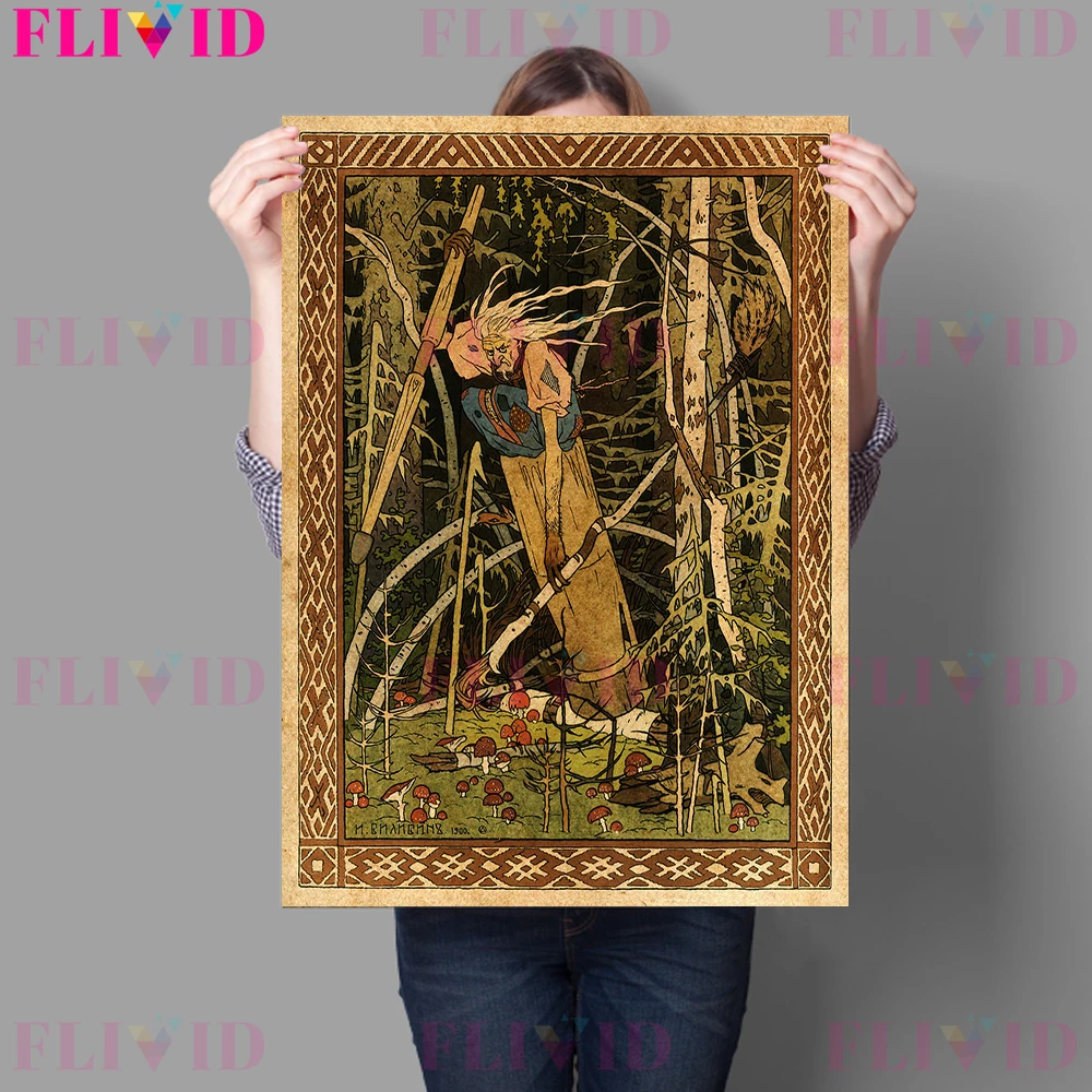 Baba Yaga,Vasilisa,Sirin And Unicorn Art Poster And Print Decoration Retro Witch Myth Wall Art Canvas Painting For Living Room