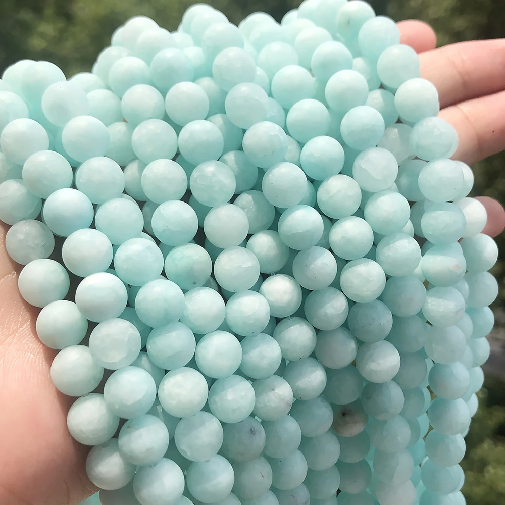 6 8 10 mm Frosted Blue River Amazonite matte Jades beads natural stones Round loose beads for jewelry making bracelet necklace