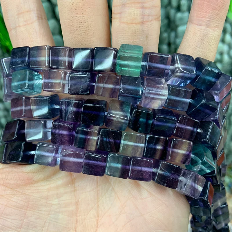 8-9mm Natural Fluorite Stone Beads 15'' Cube Purple Green DIY Loose Beads For Jewelry Making Beads Bracelet Necklace Women Gift