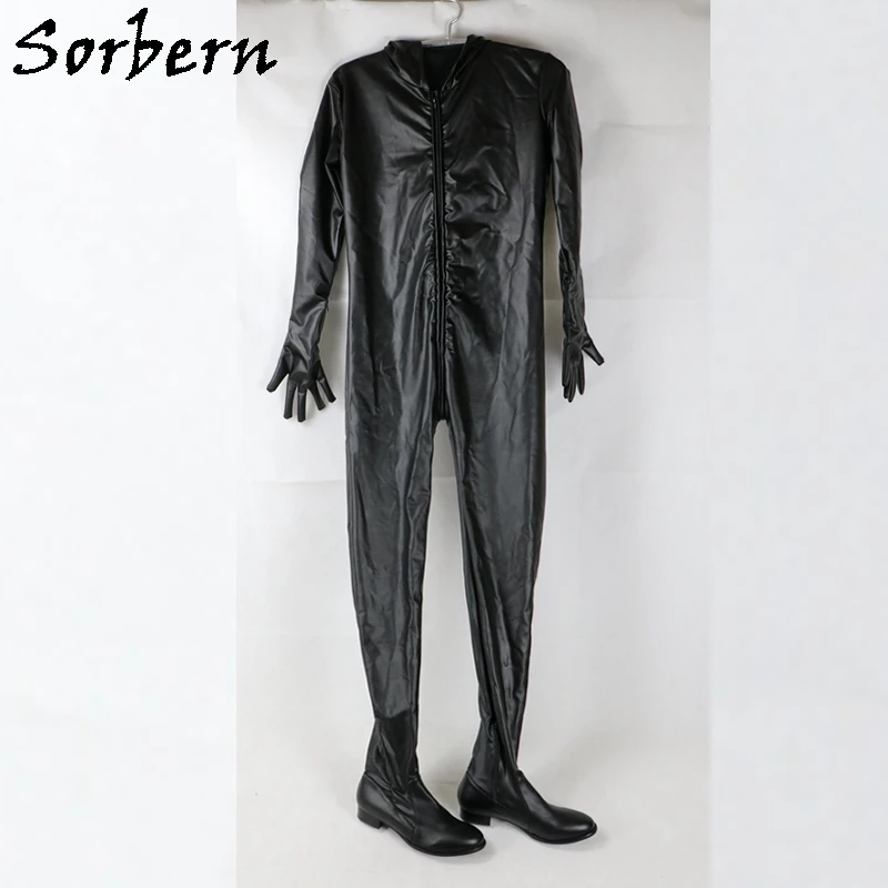 Sorbern czarny matowy Catsuit Unisex wykonane na zamówienie buty płaskie obcasy okrągłe Toe body z rękawiczkami i czapkami niestandardowy pomiar