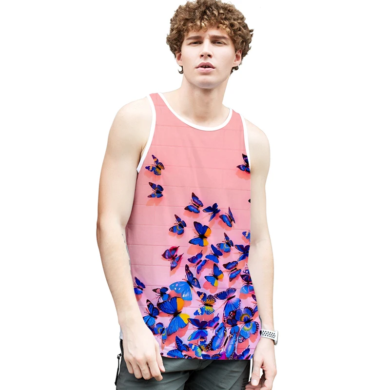 Butterfly Print Fashion 3d Bodybuilding Tank Tops Sleeveless Men Women Fitness Vest O-neck Casual Unisex Sport Clothes Plus Size