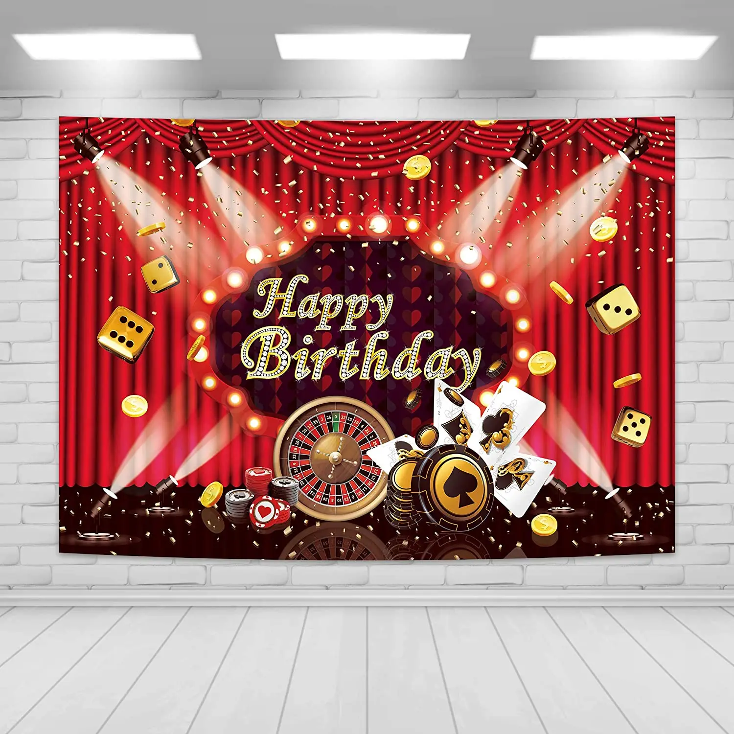 Casino Birthday Photography Backdrop Golden Coins Dices Las Veags Party Decoration Adults Casion Themed Party Background