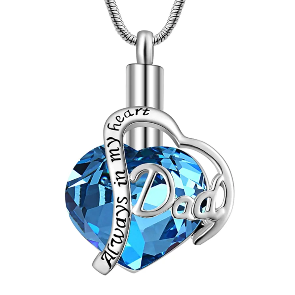 Mom,Dad,Pet Always in My Heart Memorai Keepsake Pendant Ash Urn Cremation Heart Necklace Jewelry