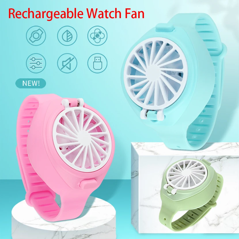 2020 Mini Fan-hands Portable Rechargeable Fan with Comfortable Wrist Strap Electric Small Watch Shaped Fan for Children Gift