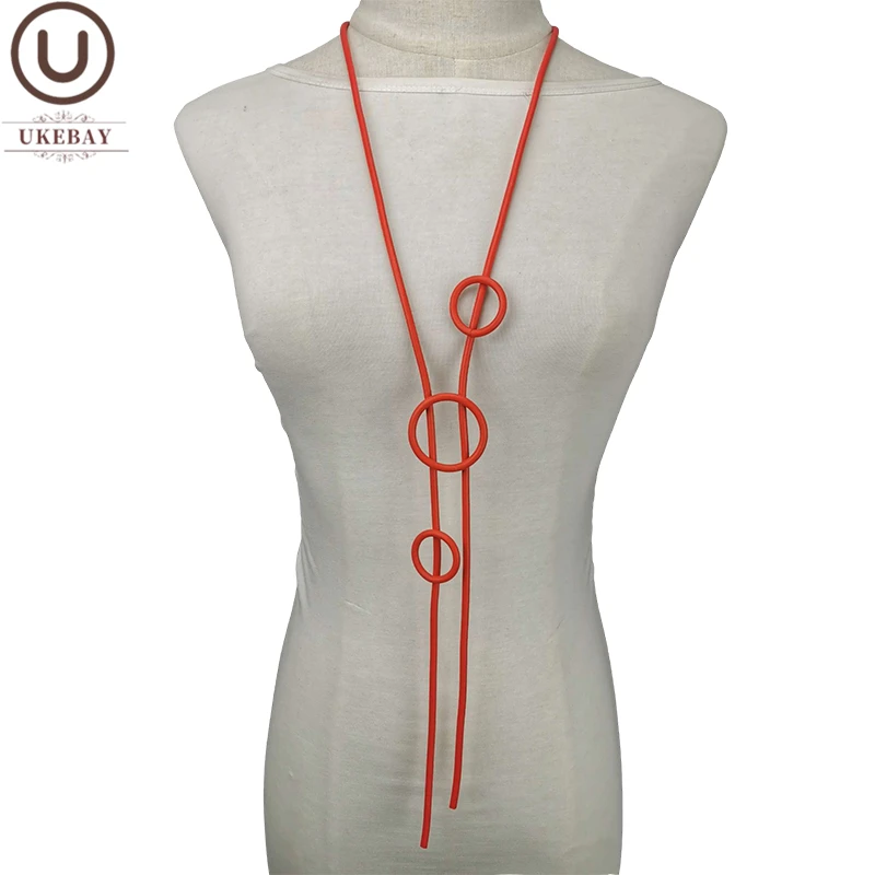 

UKEBAY New Round Pendant Necklaces For Women Long Big Necklace Bohemia Fashion Accessories Clothes Chain Rubber Handmade Jewelry