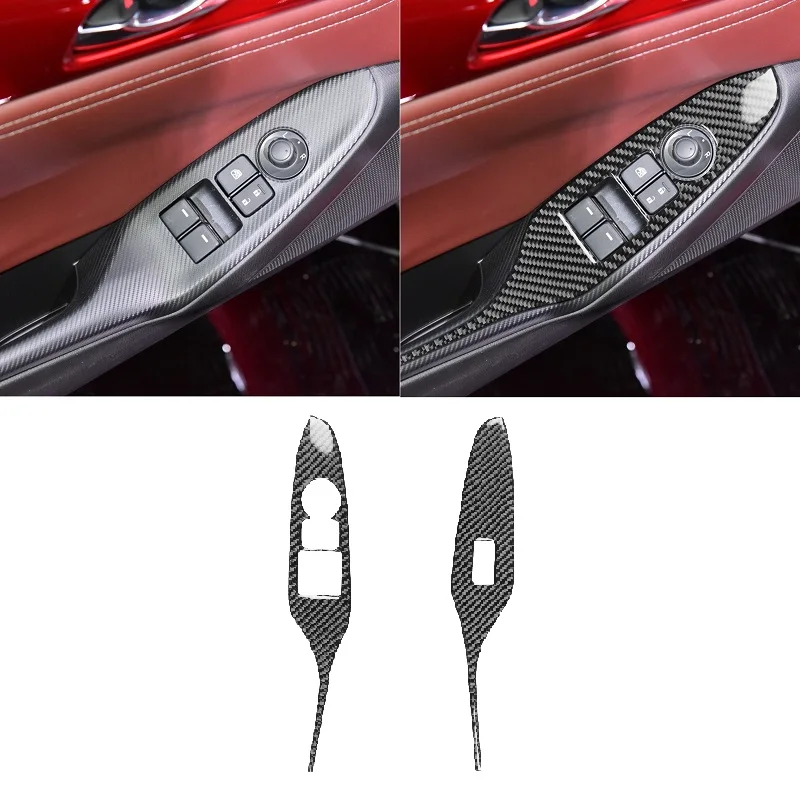 Carbon Fiber Car Interior Window Control Lift Switch Button Panel Cover Sticker Fit For Mazda MX5 Miata Roadster 2016+ MX 5 ND