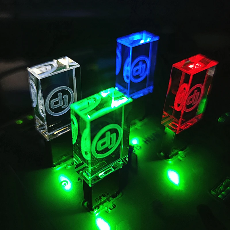 Brand New Colorful LED light  D J premium USB 3.0 High Speed Writing Reading Gold Crystal Pendrive With Box 16GB 32GB 64GB 128GB