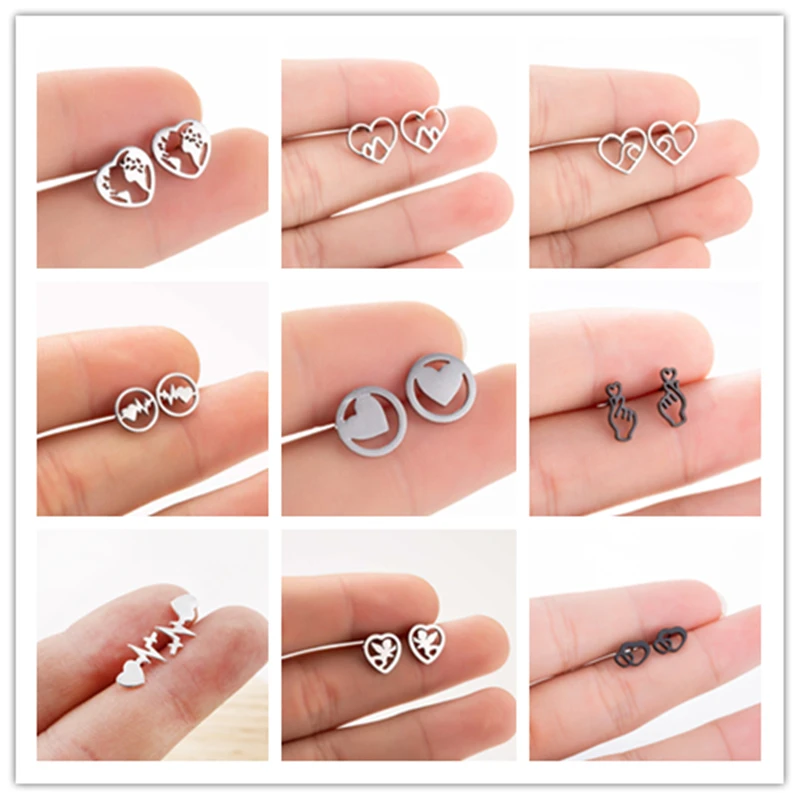 Wholesale Variety of Ladies Fashion Jewelry Korean Sweet and Romantic Gold Earrings Stainless Steel Cute Heart-Shaped Earrings