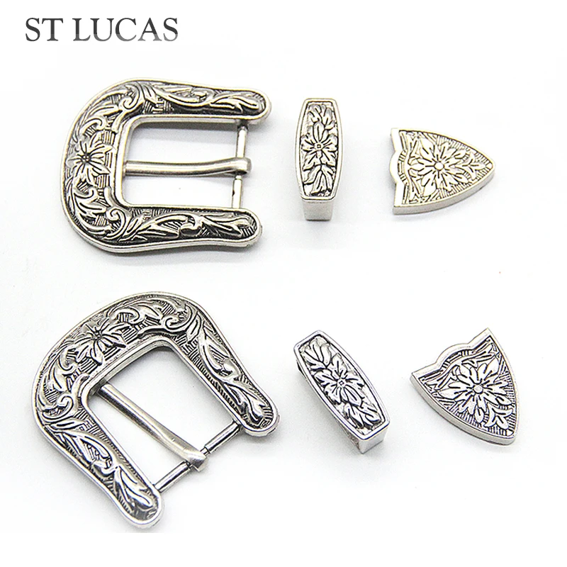 1 set 2.5CM vintage retro metal belt buckle for belt shoes bag DIY leather craft set antique silver color garment accessories