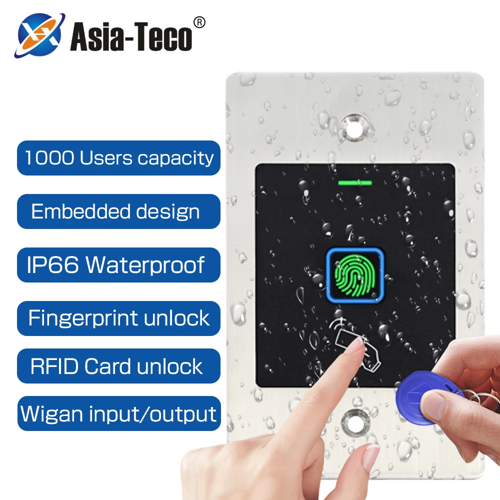 

lP66 Waterproof Metal Embedded Access Control Machine FRID 125KHZ Induction Fingerprint Access Controller Support WG 26 output