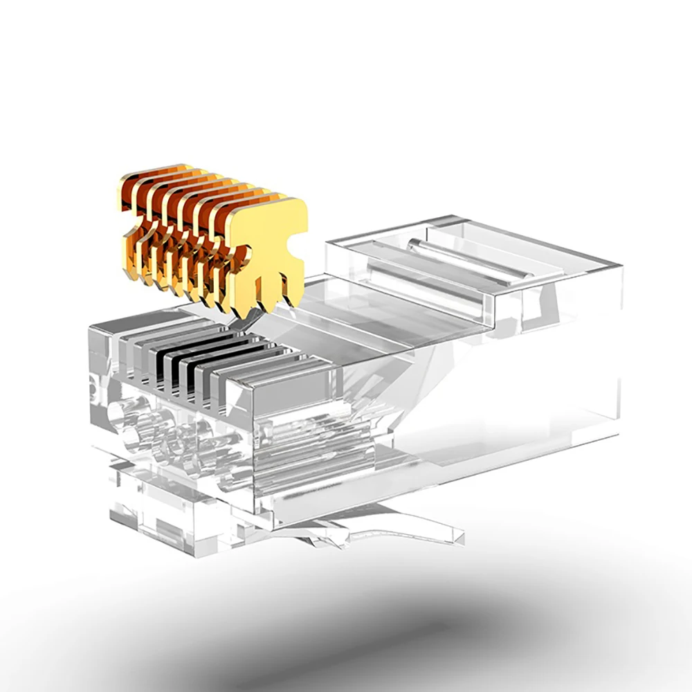Соединитель RJ45 50U Cat6 UTP для прокола, двухрядные отверстия, прозрачные Позолоченные кабели Ethernet, сетевые магнитные головки