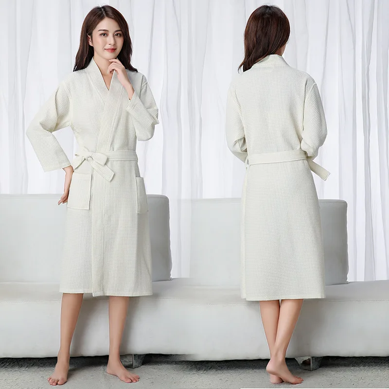 Summer Water Absorption Fashion Waffle Bath Robe Men Sexy Kimono Waffle Bathrobe Women Dressing Gown Female Robes