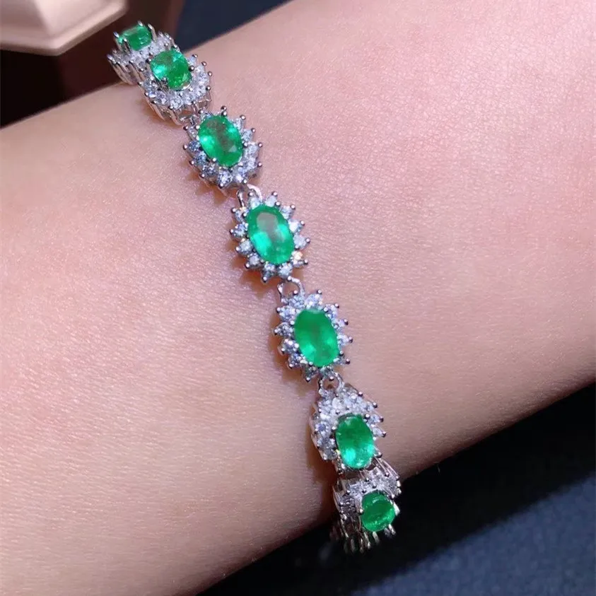 KJJEAXCMY fine jewelry 925 sterling silver inlaid natural emerald women's fresh exquisite new gem bracelet support detection