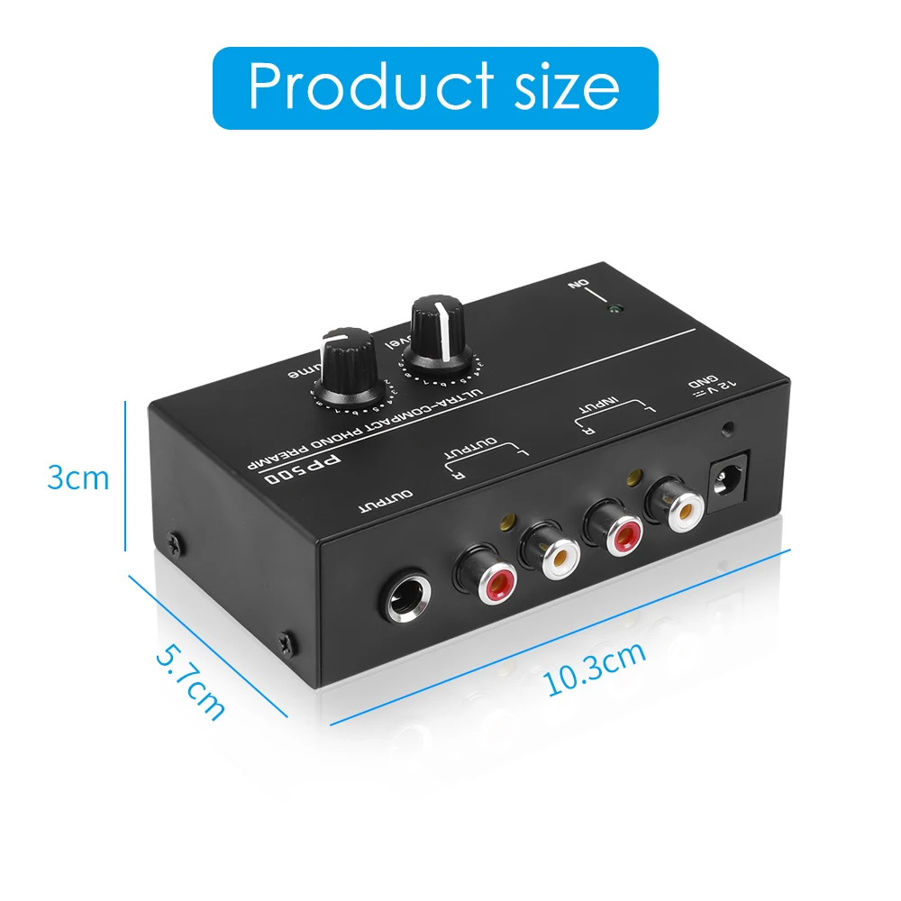 Préampli Phono Portable avec contrôle du Volume de niveau pour platine vinyle LP, entrée RCA, Interfaces de sortie TRS 1/4 pouces