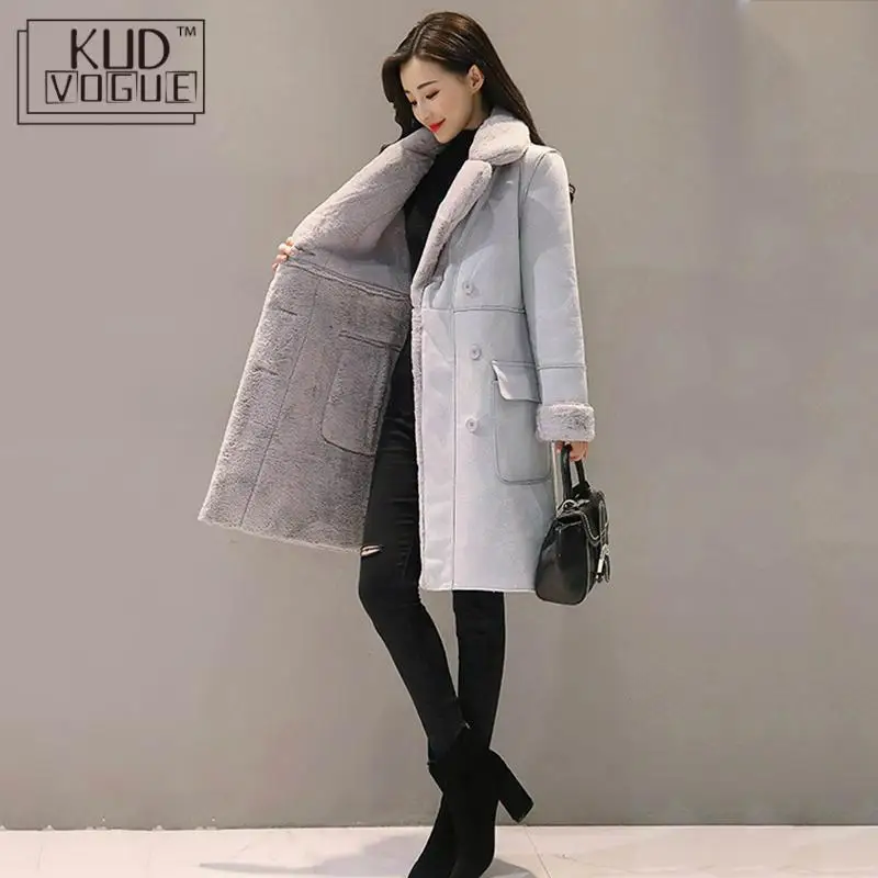 Women Suede Fur Winter Coat 2021 Fashion Thick Faux Sheepskin Long Jacket Overcoat Female Solid Warm Trench Coats Spring Autumn