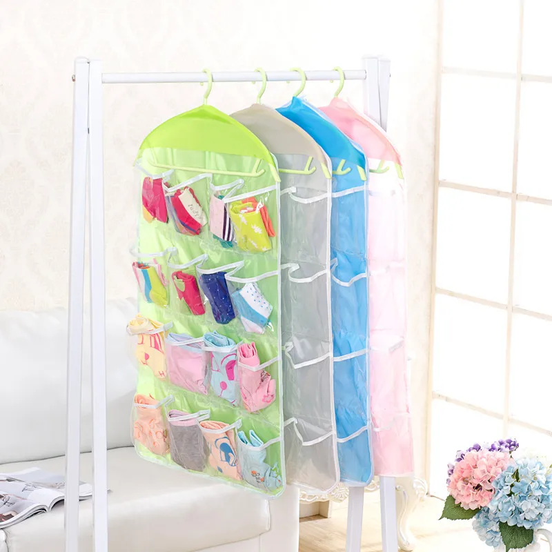 Storage Box 16 Pockets Clear Home Hanging Tool Bag Socks Bra Underwear Rack Hanger Storage Bag Organizer storage pack