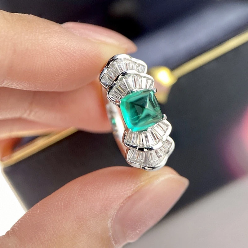 Luomansi-Anel Colombiano de Prata Esmeralda Para Mulheres Jóias S925, Presente De Festa De Aniversário De Casamento, Tamanho 7, 1.4CT