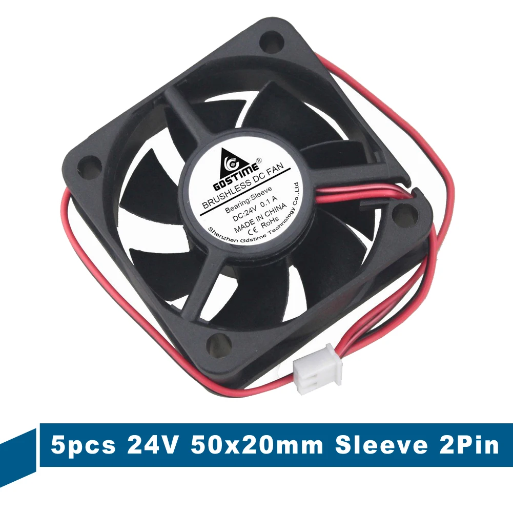 

5 Pieces lot Gdstime 50mm x 20mm 5cm 5020s New Case Cooler Fan 24V 2Pin DC For PC Computer Cooling