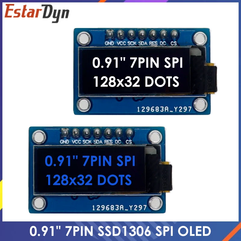 

0.91 Inch 128x32 DOTS SSD1306 SPI OLED Module 0.91" OLED Display Module White Blue OLED Screen Board For Arduino