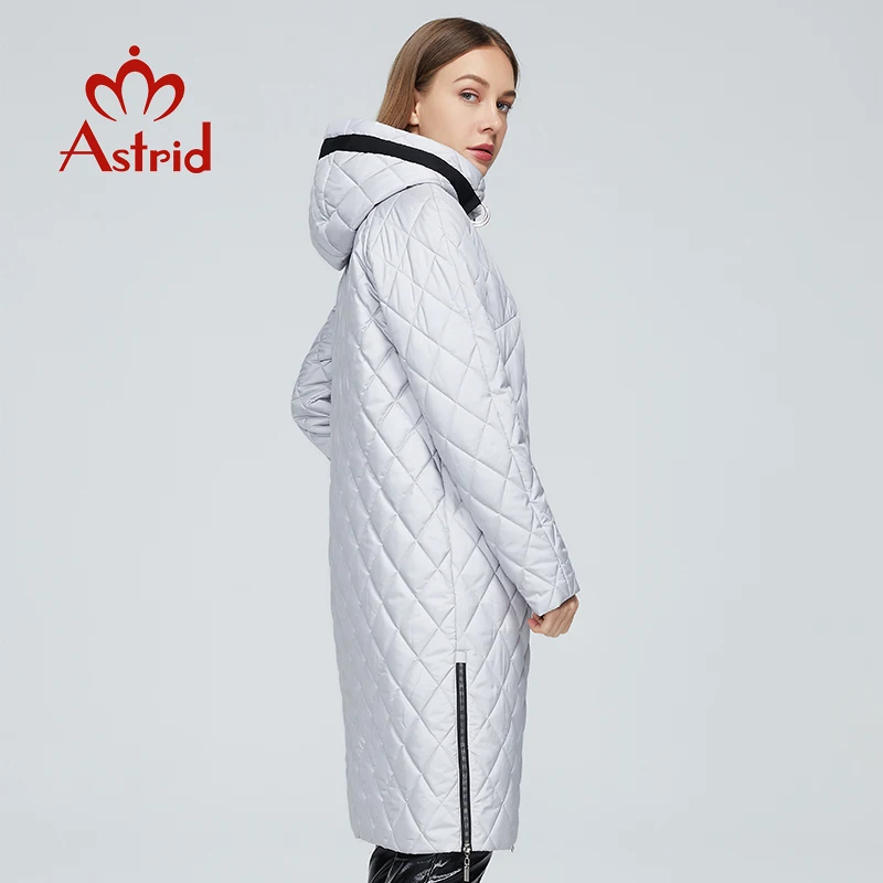 Astrid 2022 Women\'s Spring Autumn Jacket Hooded Zipper Pocket Warm Solid Lattice Fashion Long Coat Women Parkas Outerwear M-8745