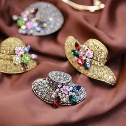 Vintage Fashion Antique Gold Color Rhinestone Hat Brooches for Women Wedding Corsage Accessories Pins High Quality